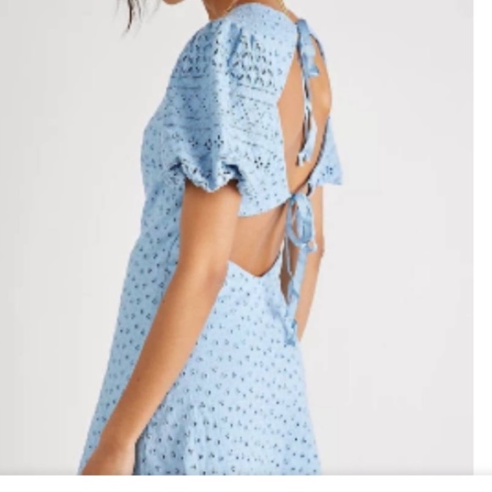 Brand NWOT Free People Apricot puff sleeves eyelet blue, size XS